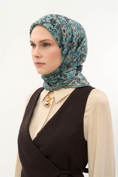 Tencel Monare Eşarp Papatya Desen Gök Mavi 90X90