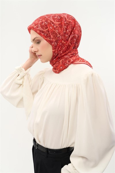 Tencel Monare Eşarp Papatya Desen Koyu Kırmızı 90X90