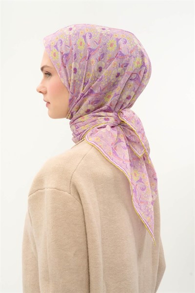 Tencel Monare Eşarp Papatya Desen Lila 90X90