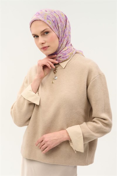 Tencel Monare Eşarp Papatya Desen Lila 90X90