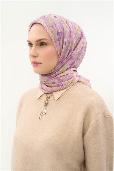 Tencel Monare Eşarp Papatya Desen Lila 90X90