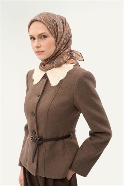 Tencel Monare Eşarp Papatya Desen Mocha Mouse 90X90