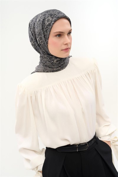 Tencel Monare Eşarp Papatya Desen Soluk Siyah 90X90