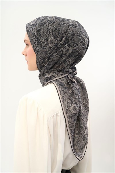 Tencel Monare Eşarp Papatya Desen Soluk Siyah 90X90