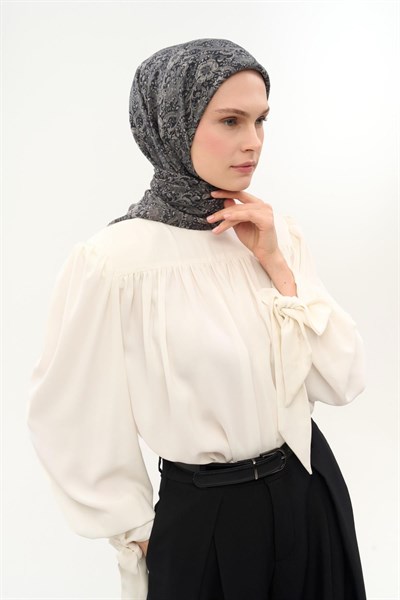 Tencel Monare Eşarp Papatya Desen Soluk Siyah 90X90