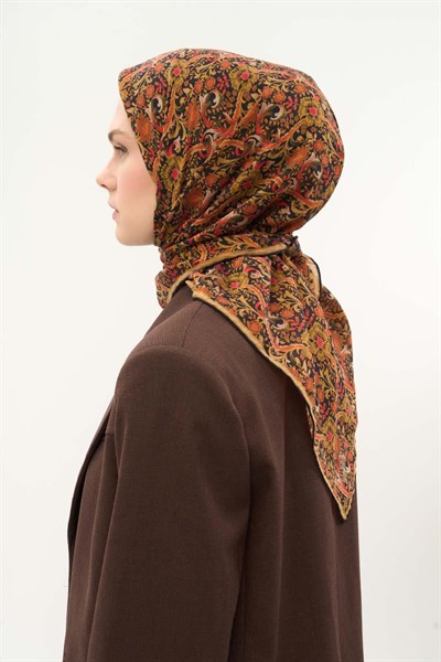 Tencel Monare Eşarp Papatya Desen Yağ Yeşili 90X90