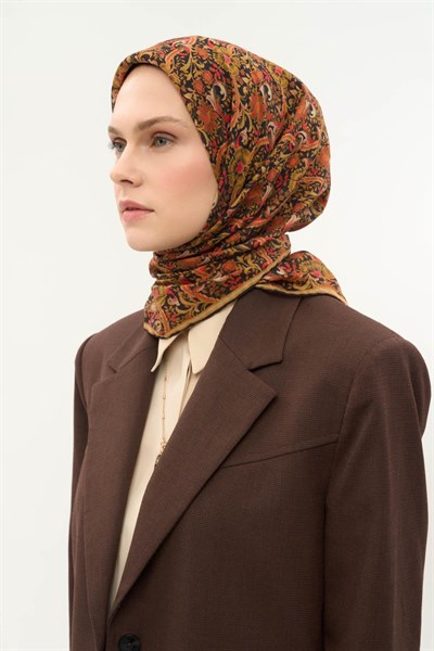 Tencel Monare Eşarp Papatya Desen Yağ Yeşili 90X90