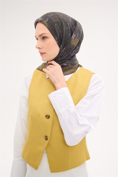 Tencel Monare Eşarp Şal Desen Asker Yeşili 90x90