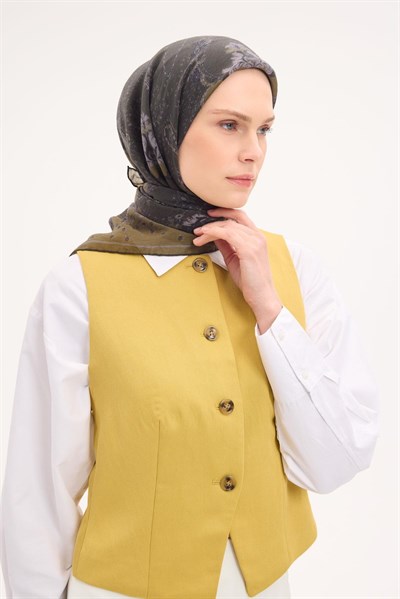 Tencel Monare Eşarp Şal Desen Asker Yeşili 90x90