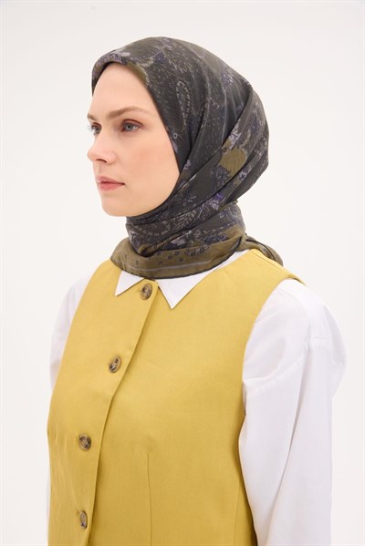 Tencel Monare Eşarp Şal Desen Asker Yeşili 90x90