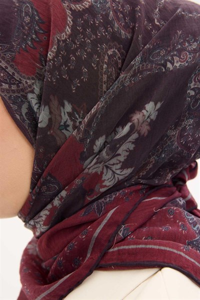 Tencel Monare Eşarp Şal Desen Bordo 90x90