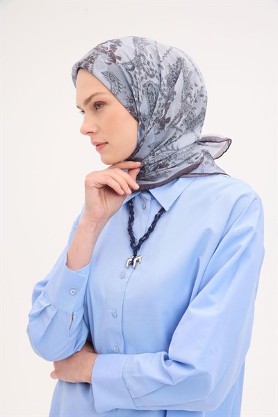 Tencel Monare Eşarp Şal Desen Buz Mavi 90x90