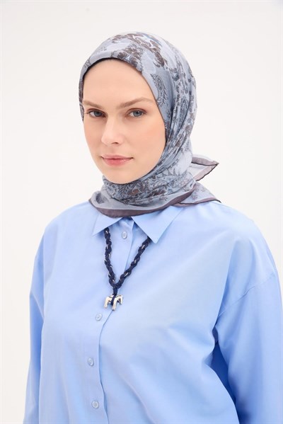 Tencel Monare Eşarp Şal Desen Buz Mavi 90x90