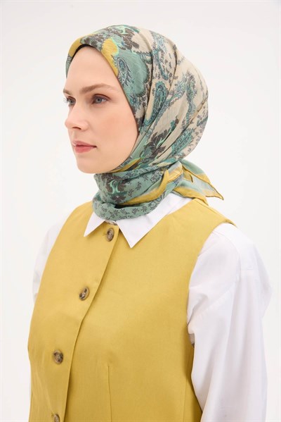 Tencel Monare Eşarp Şal Desen Çağla Yeşili 90x90
