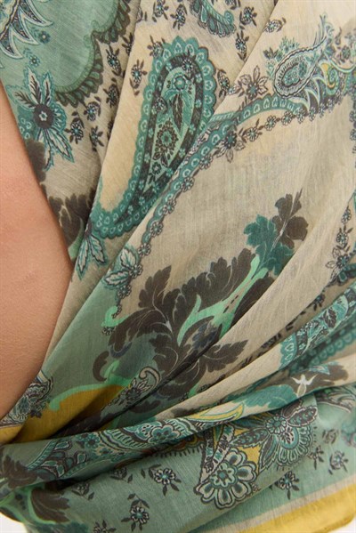 Tencel Monare Eşarp Şal Desen Çağla Yeşili 90x90