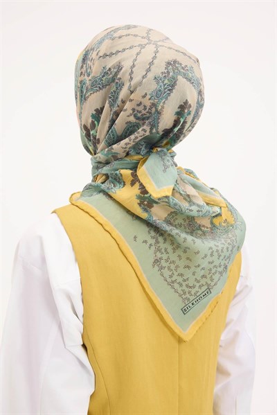 Tencel Monare Eşarp Şal Desen Çağla Yeşili 90x90