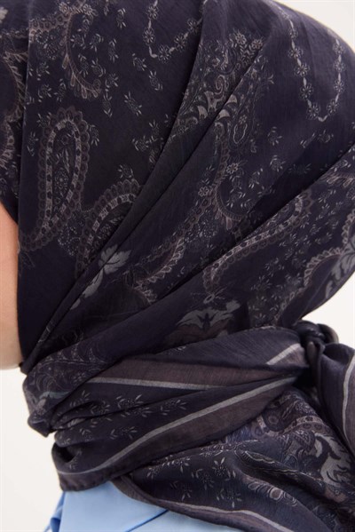 Tencel Monare Eşarp Şal Desen Dumanlı Siyah 90x90