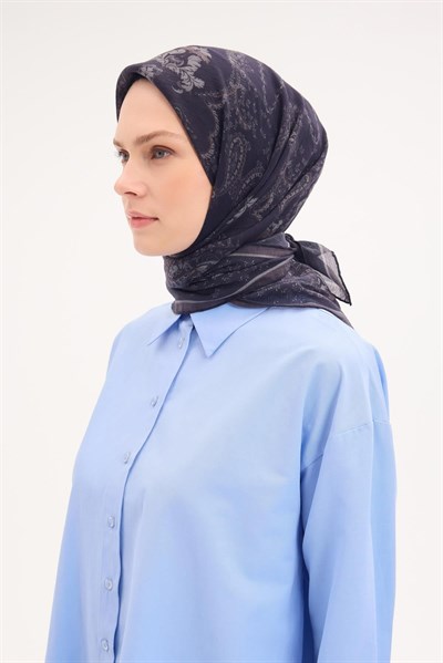 Tencel Monare Eşarp Şal Desen Dumanlı Siyah 90x90