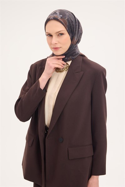 Tencel Monare Eşarp Şal Desen Kahverengi 90x90