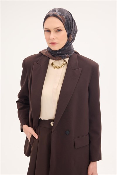Tencel Monare Eşarp Şal Desen Kahverengi 90x90