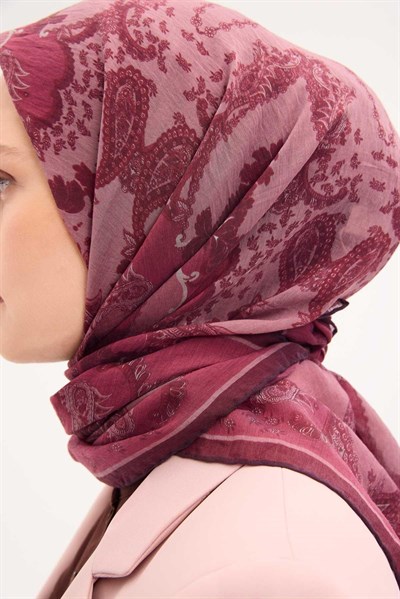 Tencel Monare Eşarp Şal Desen Koyu Fuşya 90x90