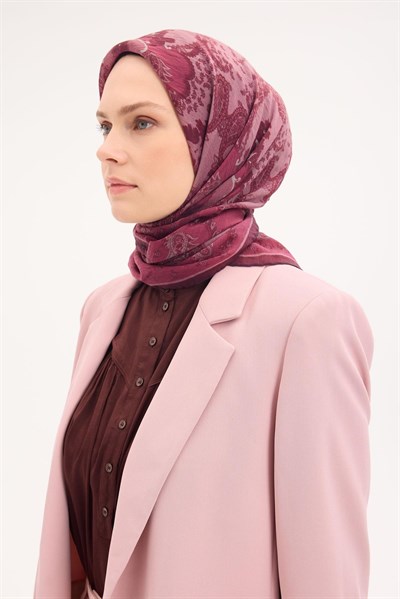 Tencel Monare Eşarp Şal Desen Koyu Fuşya 90x90