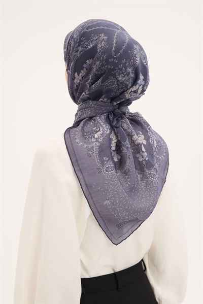 Tencel Monare Eşarp Şal Desen Koyu Indigo 90x90