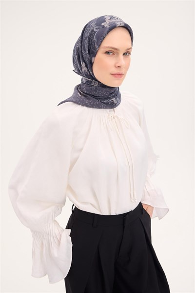 Tencel Monare Eşarp Şal Desen Koyu Indigo 90x90