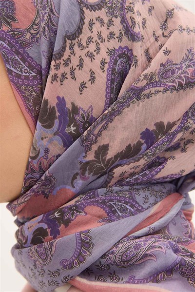 Tencel Monare Eşarp Şal Desen Lila 90x90