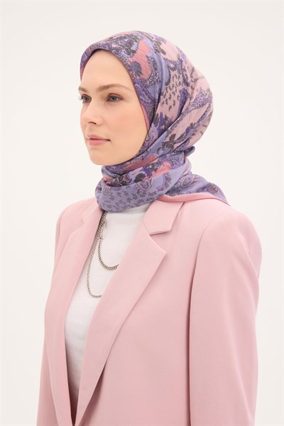 Tencel Monare Eşarp Şal Desen Lila 90x90
