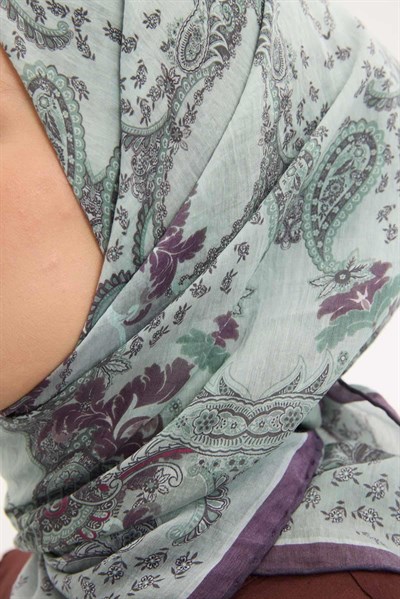 Tencel Monare Eşarp Şal Desen Pastel Yeşil 90x90