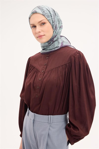 Tencel Monare Eşarp Şal Desen Pastel Yeşil 90x90