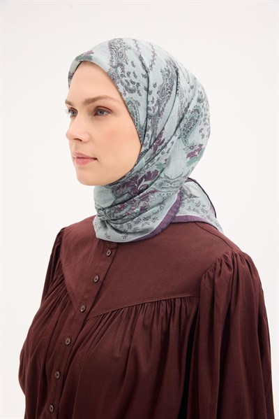 Tencel Monare Eşarp Şal Desen Pastel Yeşil 90x90