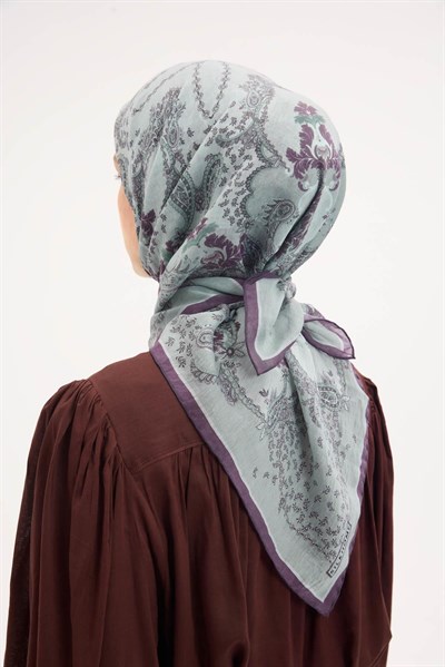 Tencel Monare Eşarp Şal Desen Pastel Yeşil 90x90