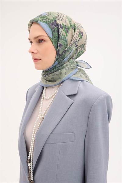 Tencel Monare Eşarp Şal Desen Pastel Yeşil 90x90