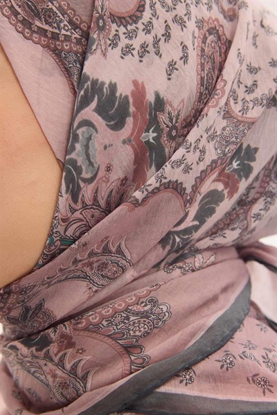 Tencel Monare Eşarp Şal Desen Pudra Vizon 90x90