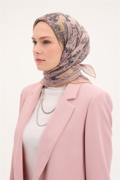 Tencel Monare Eşarp Şal Desen Soluk Lila 90x90