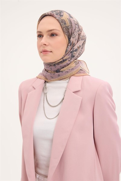 Tencel Monare Eşarp Şal Desen Soluk Lila 90x90