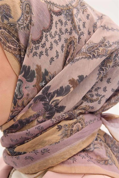 Tencel Monare Eşarp Şal Desen Soluk Lila 90x90