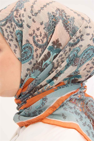 Tencel Monare Eşarp Şal Desen Turuncu 90x90