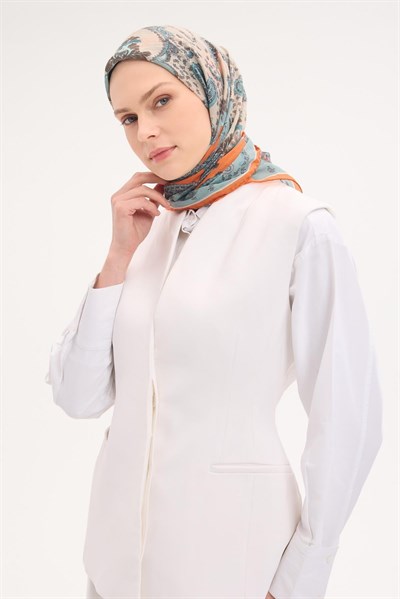 Tencel Monare Eşarp Şal Desen Turuncu 90x90