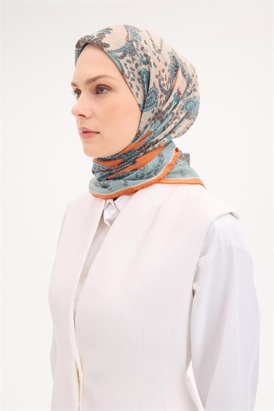 Tencel Monare Eşarp Şal Desen Turuncu 90x90