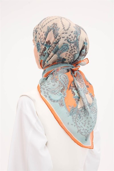 Tencel Monare Eşarp Şal Desen Turuncu 90x90