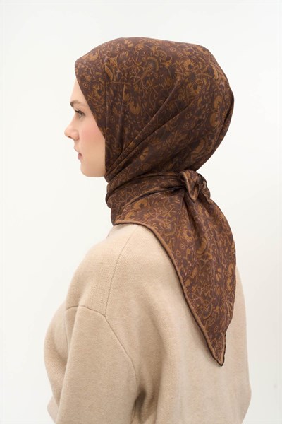 Tencel Monare Eşarp Saray Baharı Desen Acı Kahve 90X90