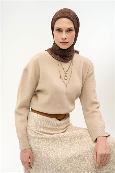 Tencel Monare Eşarp Saray Baharı Desen Acı Kahve 90X90