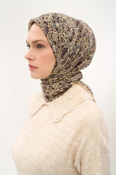 Tencel Monare Eşarp Saray Baharı Desen Butter Yellow 90X90