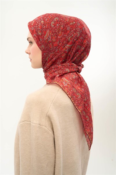 Tencel Monare Eşarp Saray Baharı Desen Bordo 90X90