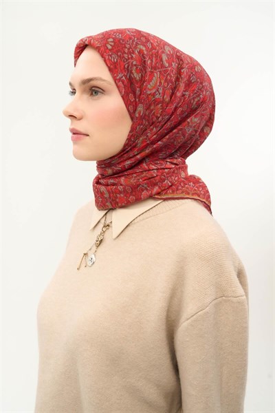 Tencel Monare Eşarp Saray Baharı Desen Bordo 90X90