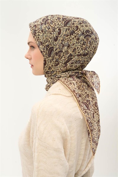Tencel Monare Eşarp Saray Baharı Desen Butter Yellow 90X90