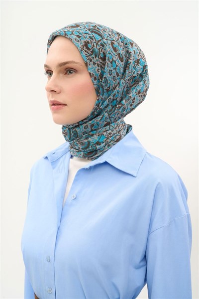 Tencel Monare Eşarp Saray Baharı Desen Gök Mavi 90X90